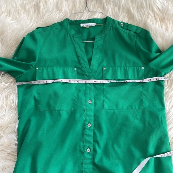 Calvin Klein green button front button up collared st Patrick’s day blouse sz XS - Picture 14 of 17